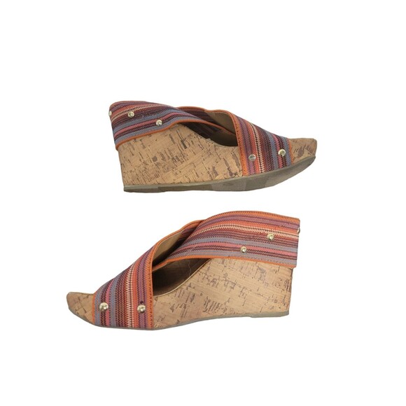 Montego Bay Club Wedges Women 8 Orange Multicolor Briaded Straps Cork Heel - Picture 3 of 7